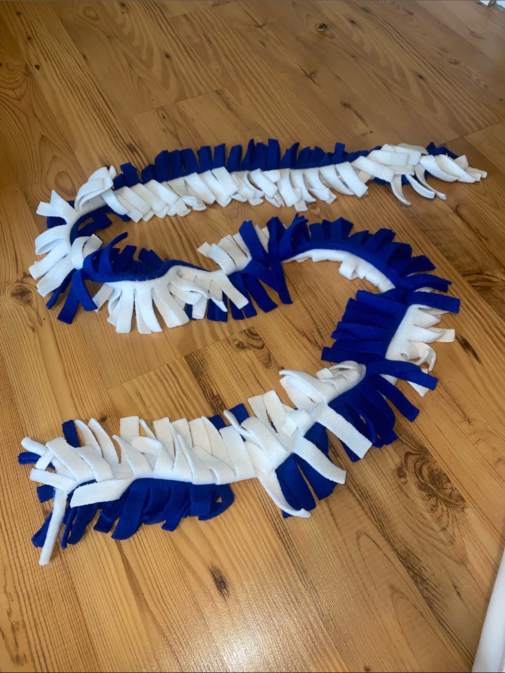 Blue & White Layered Fleece Fringe Scarf